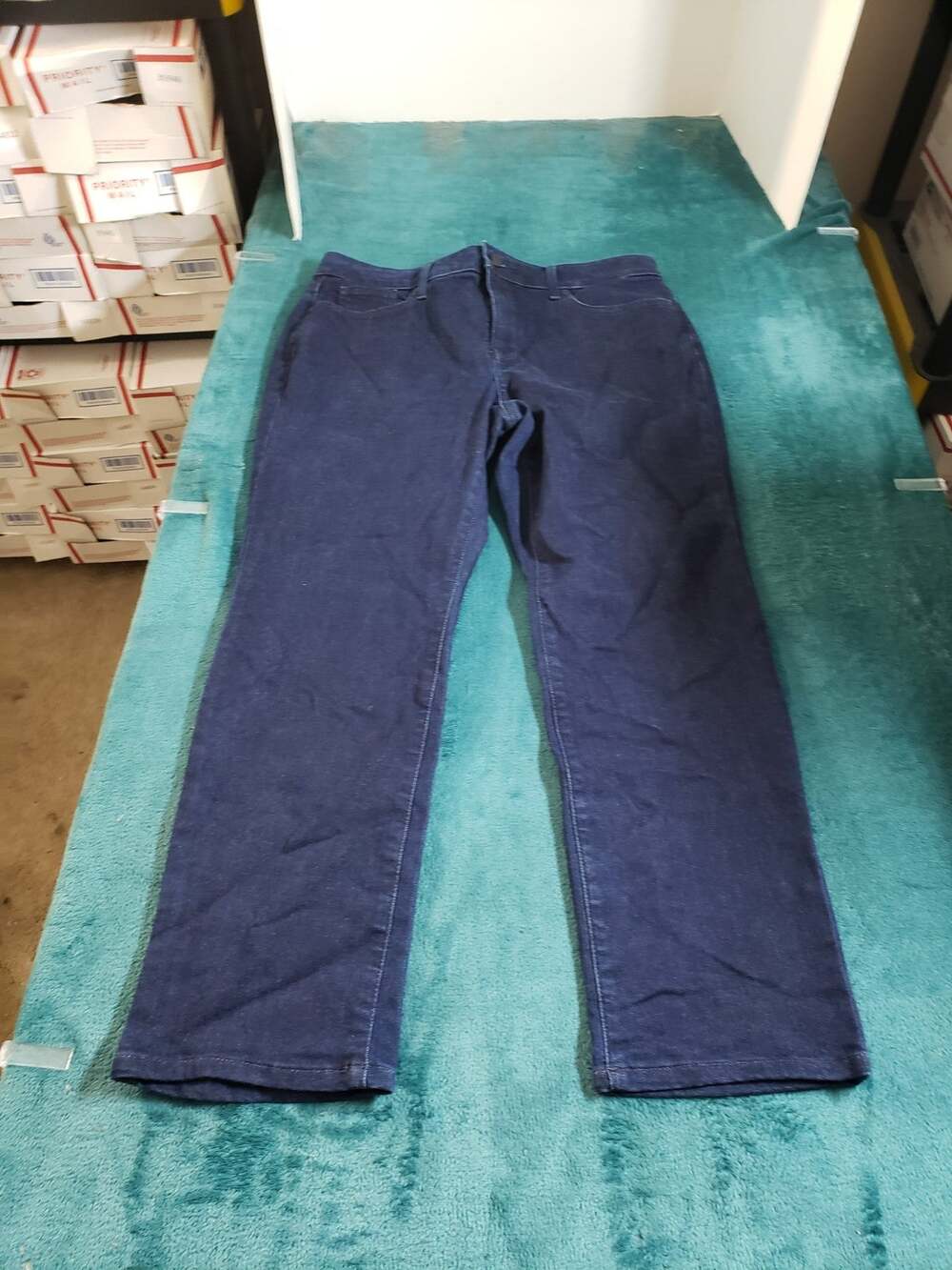 NYDJ Jeans Size 14 Petite Womens Blue Stretch Pants Mid Rise Marilyn Straight
